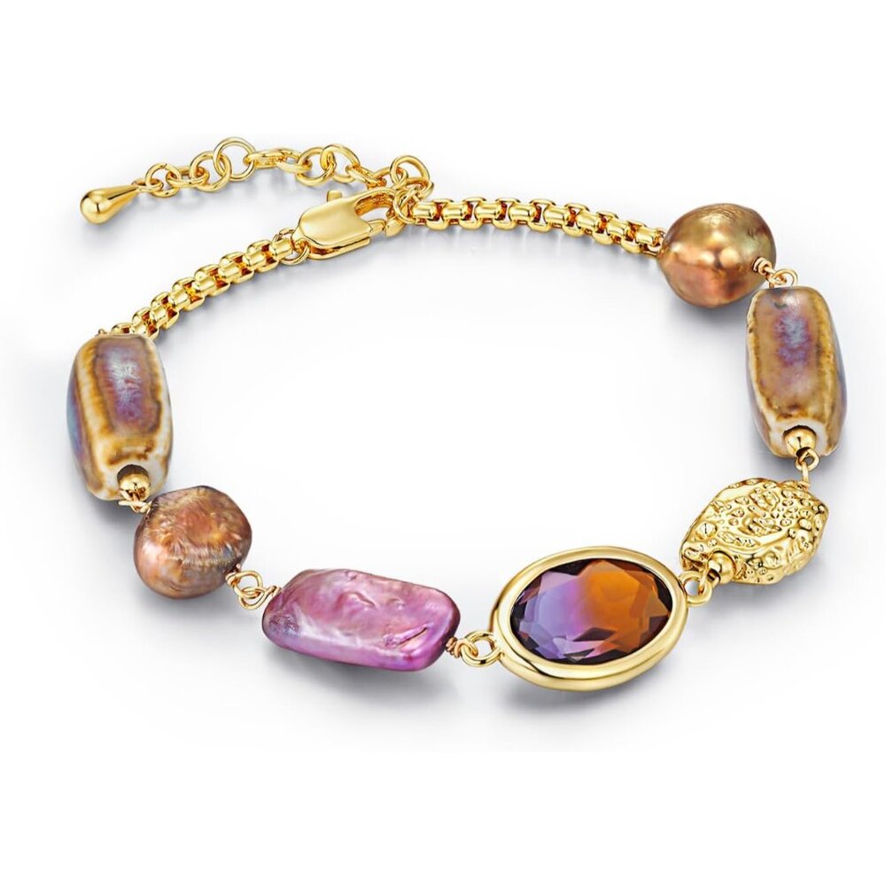 Gold Purple Cz Gemstone Adjustable Dangle Women’s Bracelet